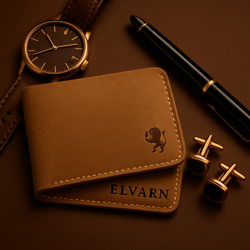 ELVARN Classic Bi-Fold Wallet – Genuine Cow Pull-Up Leather, Handmade