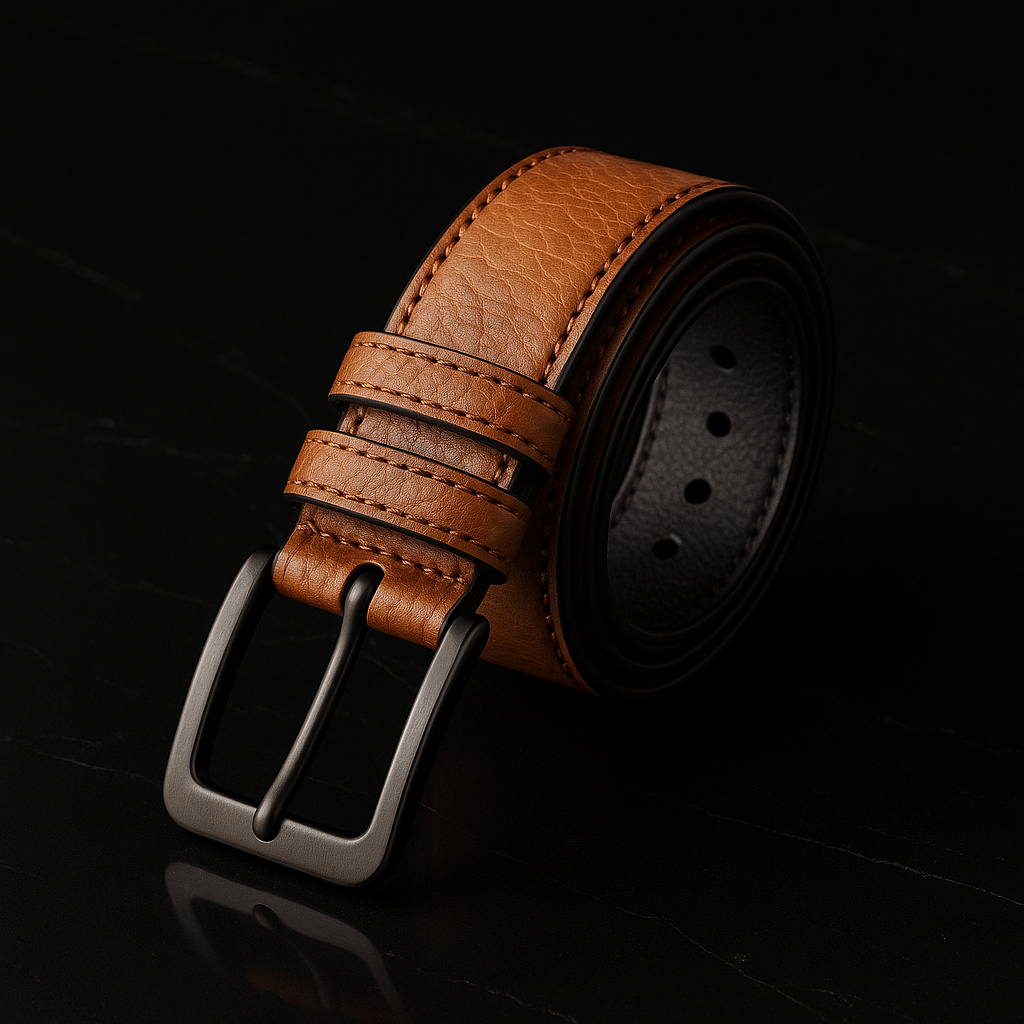 ELVARN Men’s Semi-Formal Leather Belt – Camel Brown with Matte Black Smoked Buckle