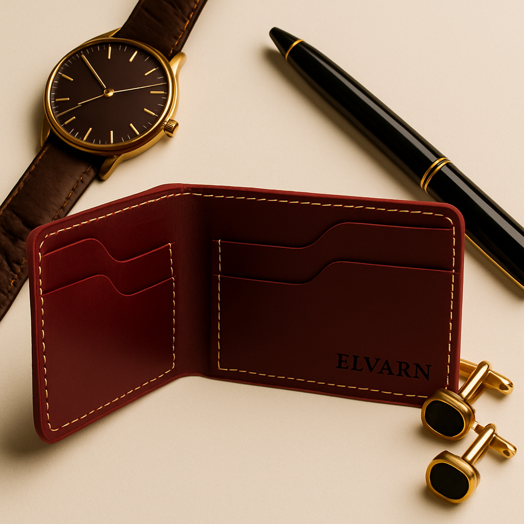 Elvarn Mahroon Leather Wallet for Men – 100% Genuine Slim Bifold Wallet