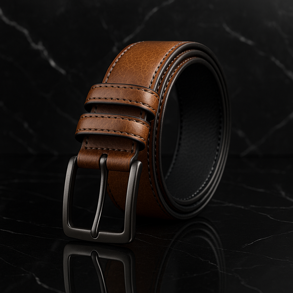 ELVARN Men’s Semi-Formal Leather Belt – Tan Brown with Matte Black Buckle