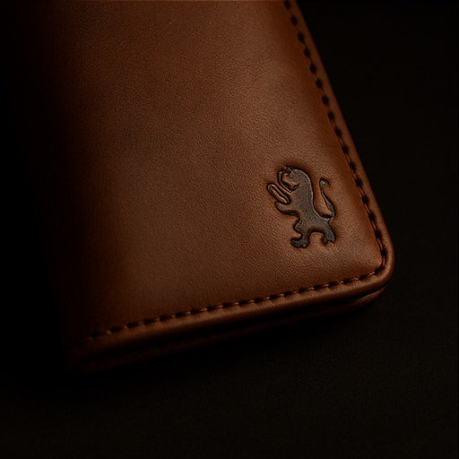Elvarn premium brown long leather wallet for men – 100% genuine leather, slim vertical design with embossed lion logo, luxury handcrafted wallet for everyday and formal use