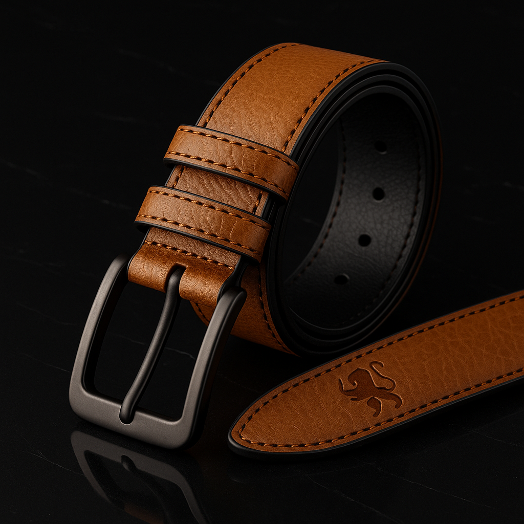 ELVARN Men’s Semi-Formal Leather Belt – Camel Brown with Matte Black Smoked Buckle