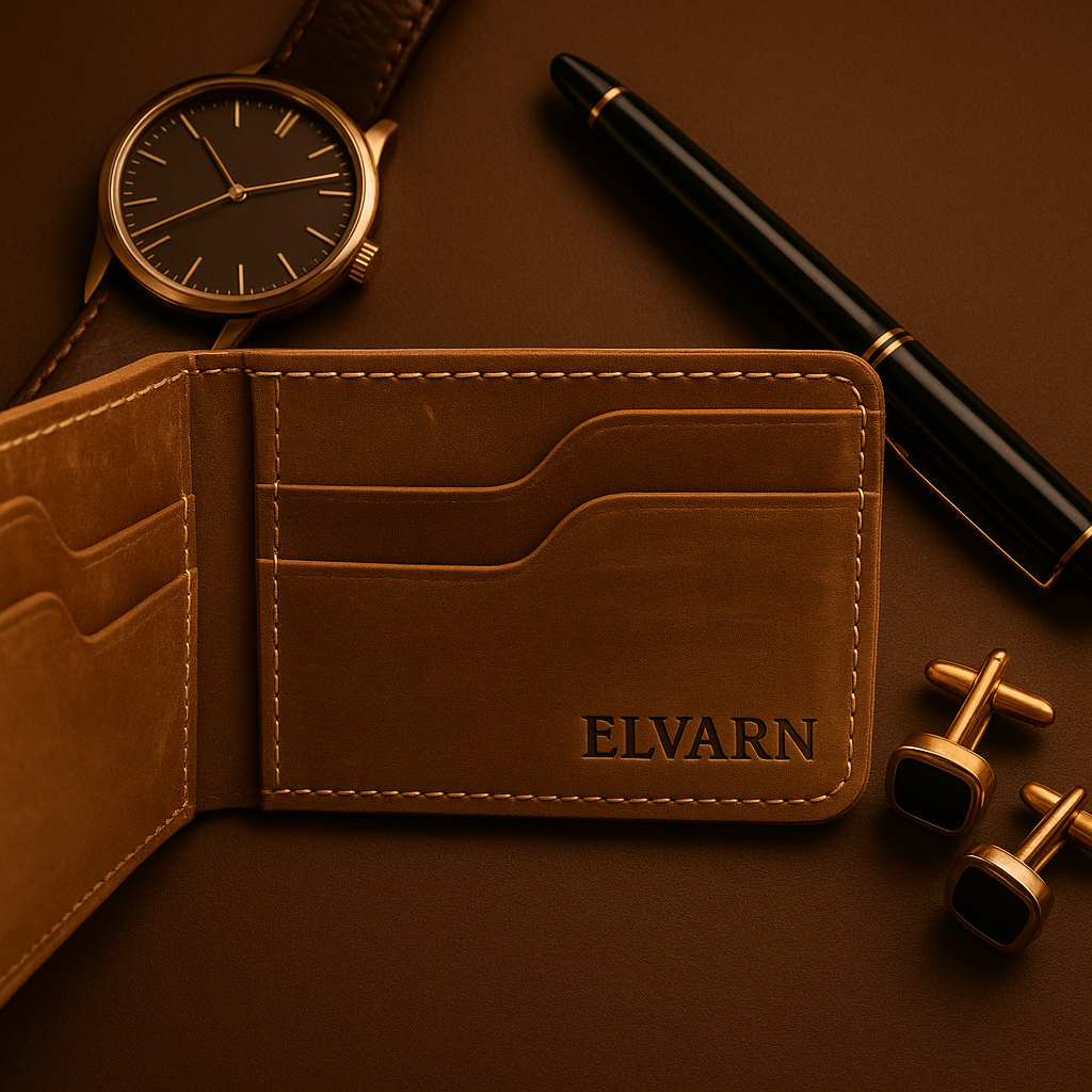 ELVARN Classic Bi-Fold Wallet – Genuine Cow Pull-Up Leather, Handmade