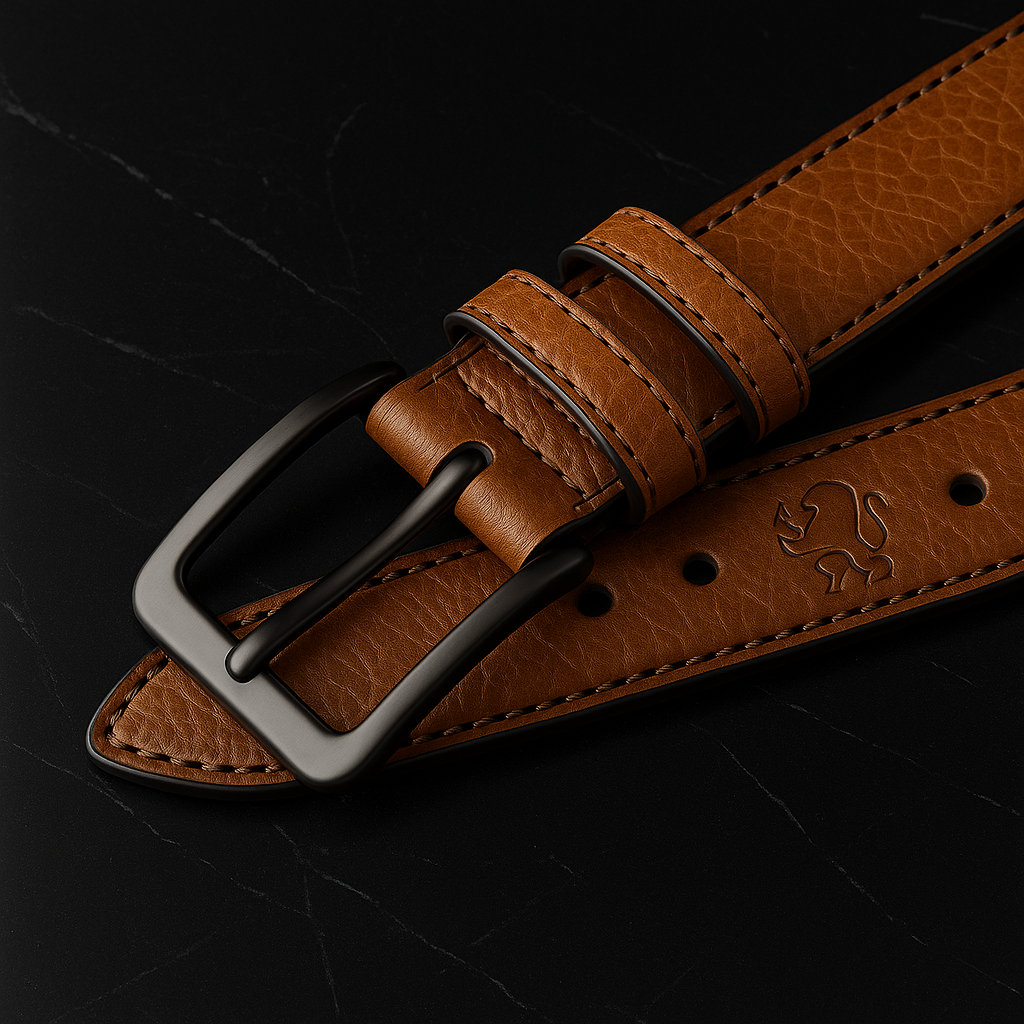 ELVARN Men’s Semi-Formal Leather Belt – Camel Brown with Matte Black Smoked Buckle