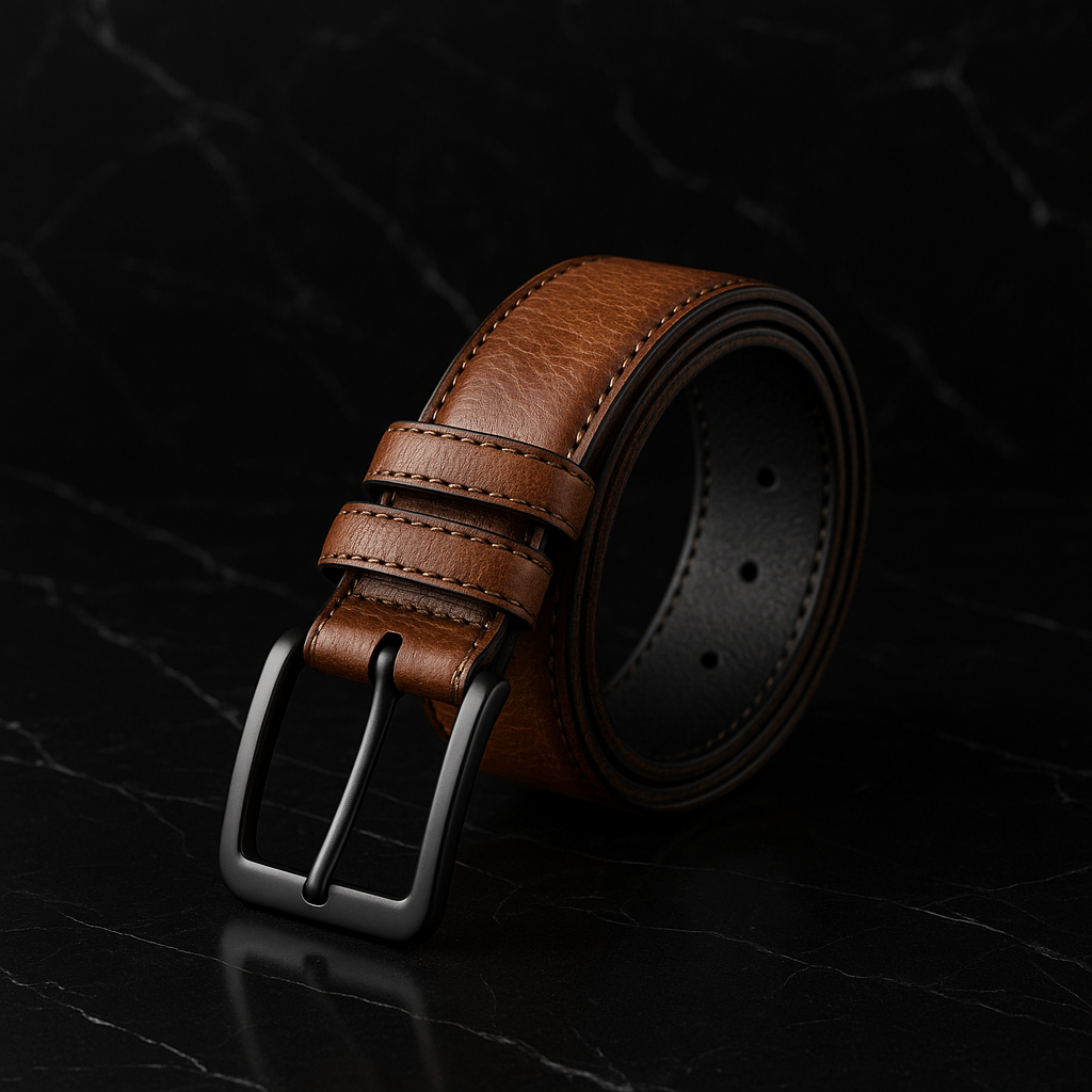 ELVARN Men’s Semi-Formal Leather Belt – Tan Brown with Matte Black Buckle